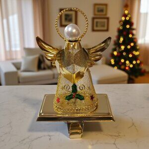 Golden Angel Stocking Holder – Holiday Decor with Halo & Mesh Skirt 🎄